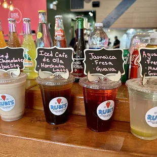 a variety of drinks on display