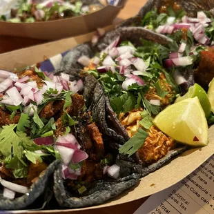 Tacos with blue corn tortillas