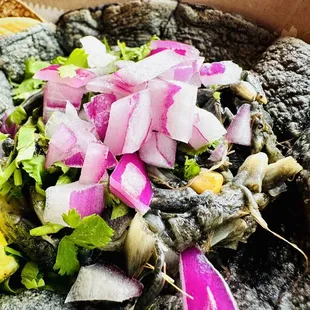 Huitlacoche taco with blue corn tortilla