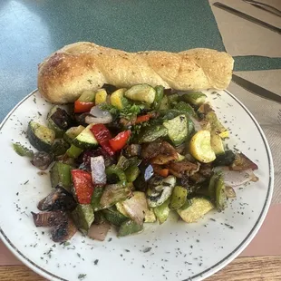 Grilled veggie and bread stick special.