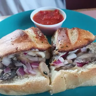 a sandwich cut in half