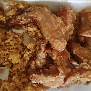 Shrimp fried rice with wings