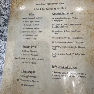 Drink menu