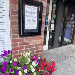 the entrance to a restaurant