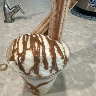 "Churro ice cream: a delicious, delicious piece of heaven."
