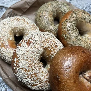 Sesame, cinnamon cranberry &amp; rosemary bagels