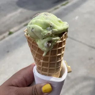 Grasshopper Pie Ice Cream- Mint, Pieces of pie crust, and marshmallow