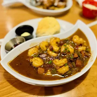 Shrimp &amp; Grits + Biscuit/strawberry jelly