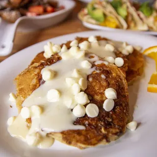 White Chocolate Bread Pudding Pancakes