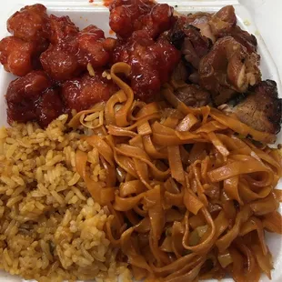 a styrofoam container of food