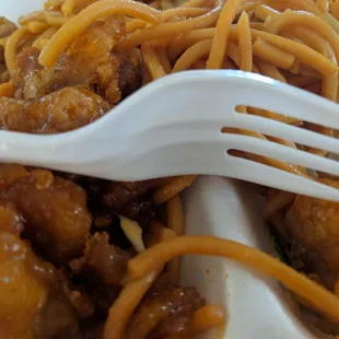 Mango chicken and noodles