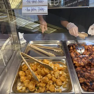 a buffet with a variety of food items