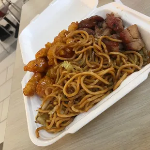 Mango chicken with teriyaki chicken with the Thai noodles