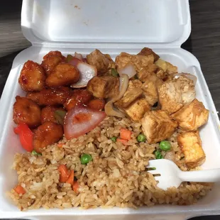 Bang bang chicken, tofu and fried rice