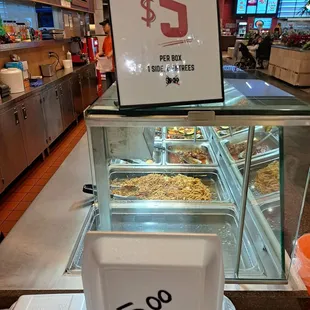 End of Day Special is $5. 1 Side + 2 Meat Entrees. Discount starts 30 to 45 minutes before closing time.