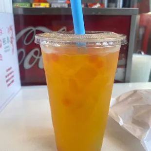 Mango lemonade with popping boba