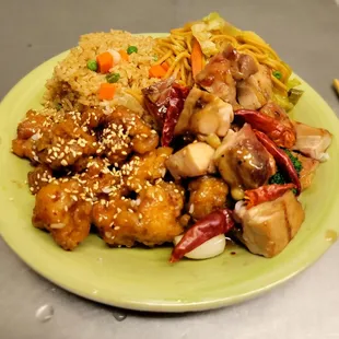 Combo two items Thai Fried rice and  lo mein with lover Chicken and bourbon chicken