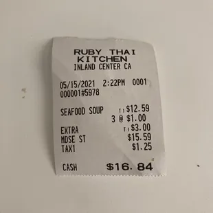 the receipt for ruby thai