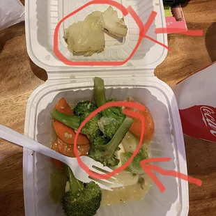Black stuff on Side Mixed Veggies and cold. 2/5 stars.
