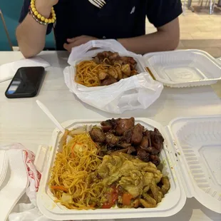 Curry noodles, curry chicken, teriyaki chicken