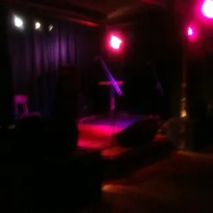a stage in a dark room