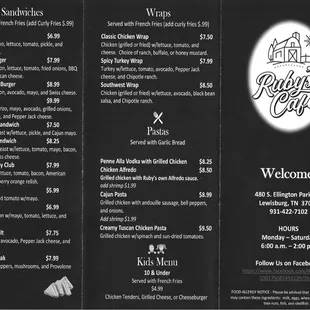 the menu for the restaurant
