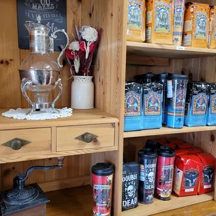 shelves of coffee and tea