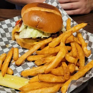 a burger and french fries