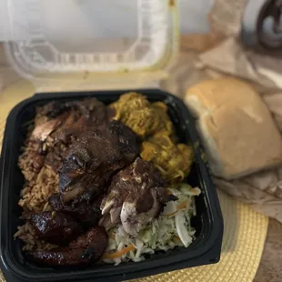 Jerk chicken combo with coco bread