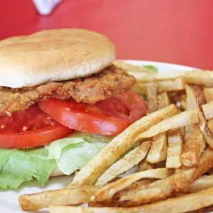 a chicken sandwich and french fries