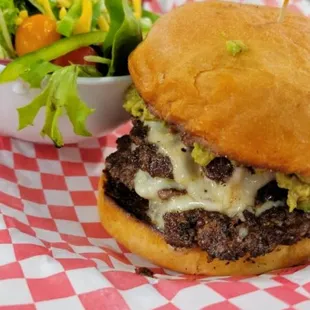 Muenster Smash burger with guacamole