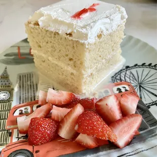 Tres leches so good with fresh strawberries.