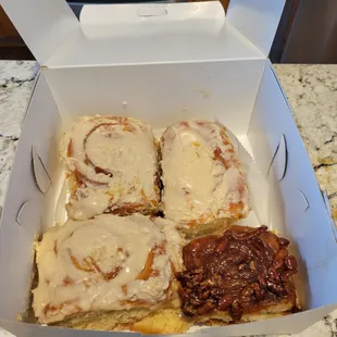a box of cinnamon rolls