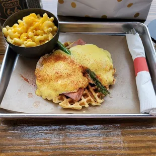 Ruby's Benedict and side of Mac and Cheese