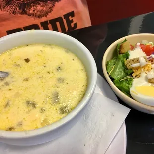 Potato soup and a side salad