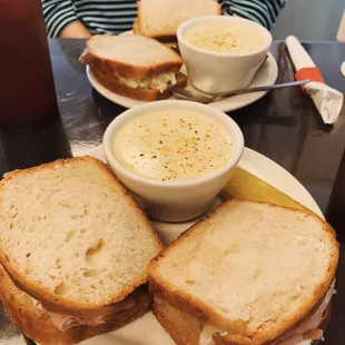 a plate of sandwiches and soup