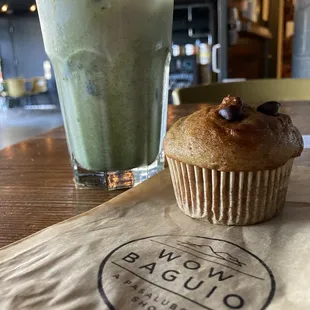 Matcha + Oatmilk and Chocolate Banana Muffin