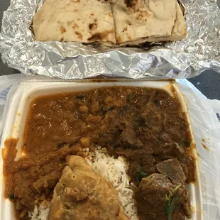$8.99 lunch special. Choice of curry and rice, naan, dal, and vegetable samosa :)