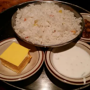 Mango cake, yogurt sauce, yummy rice, 2 soups to try and lentil soup