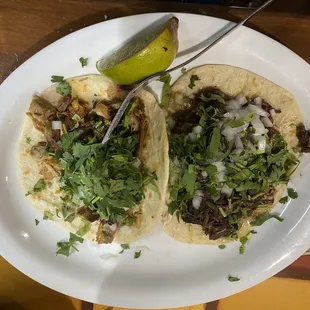 Pierna and Chicharrón tacos