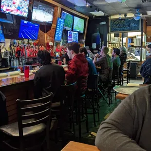 Bar area, sports bar feel with some dive, great music!