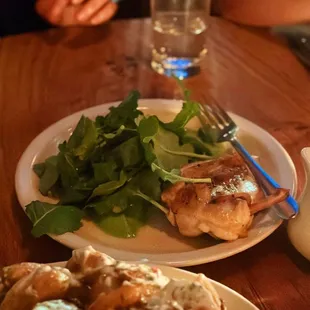 Chicken - Pea purée, snap peas, fava beans, baby kale, pickled ramps