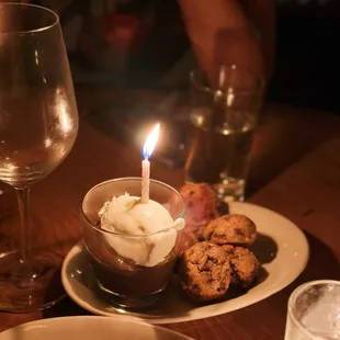 Chocolate Pudding + Chocolate Chip - amaretto Cookies (major thanks to our waiter for helping us celebrate our friend&apos;s bday)