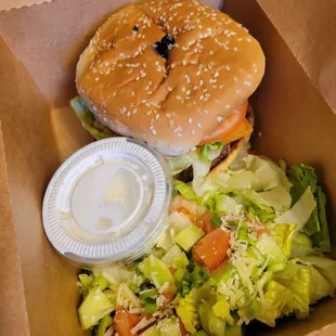 Cheeseburger and house salad