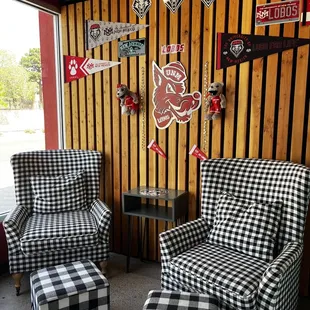 two chairs and a foot stool