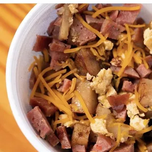 shows a bowl of food