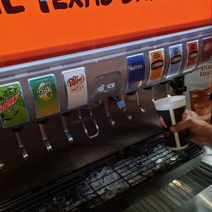 Drink choices, plus a cooler full of glass sodas and a large variety of beer.