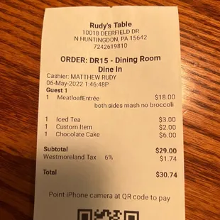 receipt for dining room