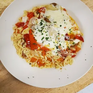 Orzo and sausage skillet