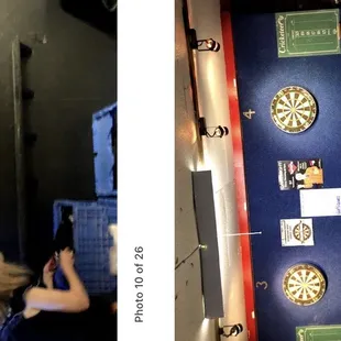 a woman shooting a dart at a target